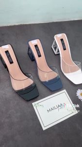 [ Sale Giá Sốc] Dép Nữ Cao Gót 7P Quai Trong Cách Điệu Gót Hộp Trong Suốt