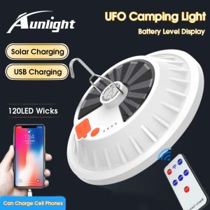 Aunlight 400W 120LED Solar Charging Bulb USB Rechargeable Portable LED Night Market Light Outdoor Solar Camping Light with Remote Waterproof Lampu Pasar Malam