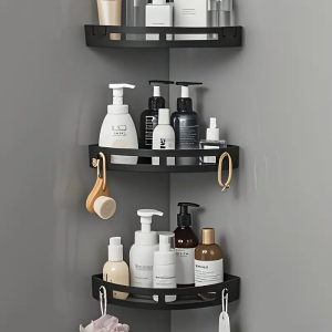 No-Drill Heavy-Duty 3pcs Bathroom Corner Shelf Set Waterproof Plastic Wall-Mounted Organizer for Toiletries & Shower Gel Storag