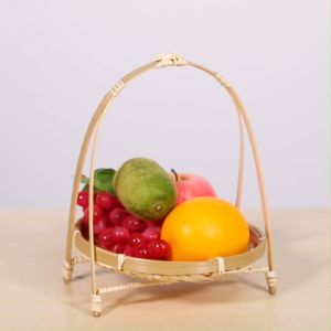 Bamboo Weaving Straw Baskets Tier Rack Wicker Fruit Bread Food Storage Kitchen Decorate Round Plate Stand Container-Single Layer  bilayer