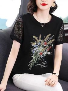 QIAOXIZI | Áo Thun In Hình Tay Voan Chống Lão Hóa Form Rộng