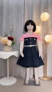 Dress aurel jeans anak perempuan usia 3 - 8 tahun free tas / midi dress kombinasi salur - dress viral model korean style - COD