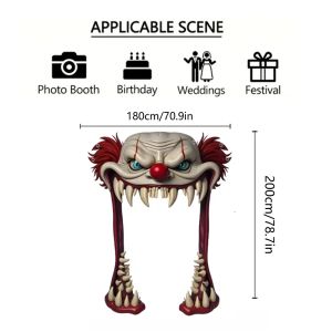 1Pc Vintage Halloween Scary Clown Porch Door Banner Photo Booth Prop for Halloween Themed Party Home Outdoor Decor