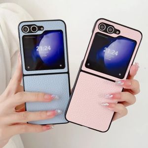 Original Fashion Girl Wind Leather Lychee Pattern Phone Case For Samsung Z Flip 7 6 5 4 3 Candy Color Matte Nonslip Bumper Cover