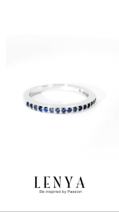 LENYA แหวน CZ สีฟ้าจาก SWAROVSKI หรูหราสวยคลาสสิค ขนาด 1.25 มิล ตัวเรือนเงินแท้925 ชุบทองคำขาว