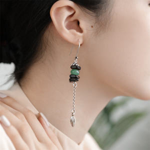 925 Silver Vintage Chinese Ethnic Incense Ear Cuff Womens Asymmetric Tassel Dangle Earrings Fashionable Unique Design