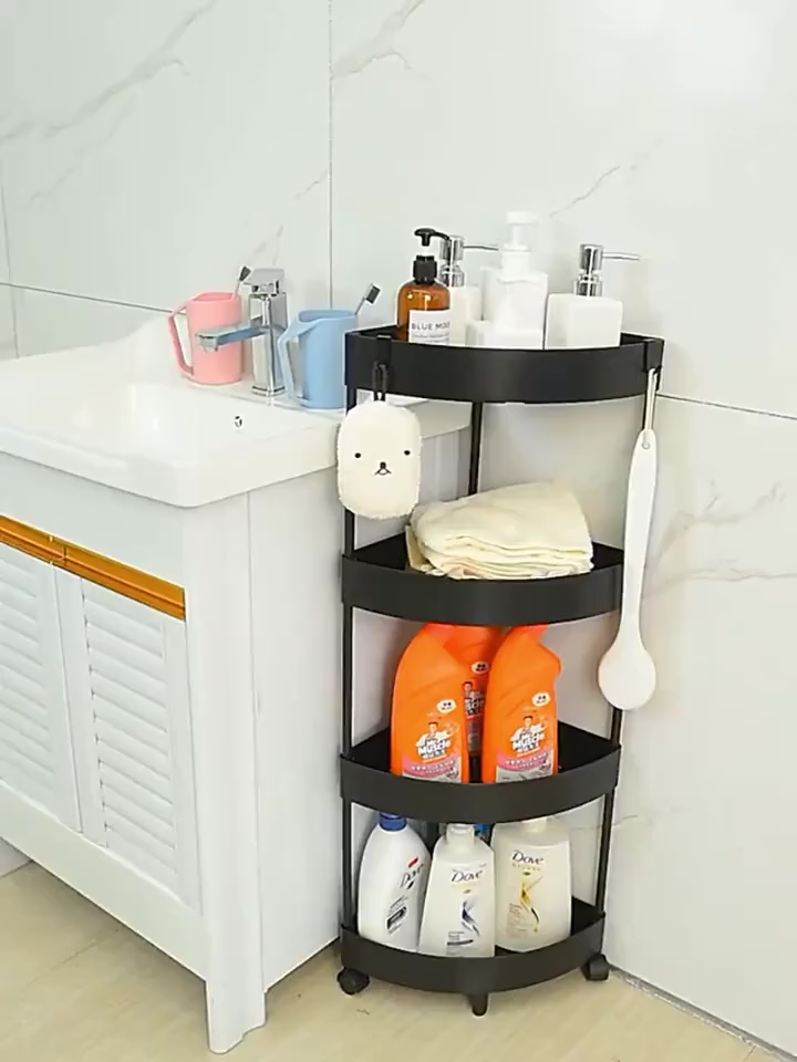 4 Layer Rolling Corner Rack Cheap Waterproof Storage Shelf with Wheels Bathroom Kitchen Organizer Space Saver Fast Shipping COD