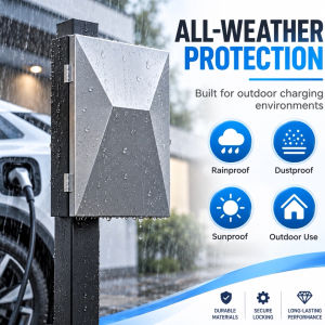 EV Charger Protection Box with Stand Waterproof Anti-Theft Metal Cover for Tesla Outdoor Charging