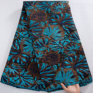 Luxury Leaf Jacquard Brocade Fabric Colorful Gilded Damask African Material For Nigerian Wedding Evening Party Dresses 5Yards