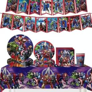Hasbro | Super Hero League Theme Party Atmosphere Decoration Supplies Birthday Party Disposable Party Tableware Dinner Plate Banner Gifts