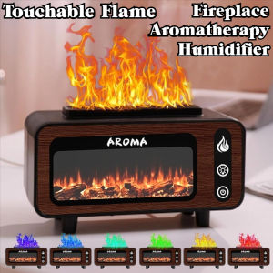 Vintage Fireplace Aroma Diffuser Flame Essential Oil USB Humidifier 200ml with Multi-Color LED Light for Home Car Office