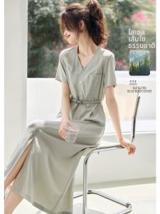 MOHANYIMEI | Stylish High-Quality Spring Dress V-Neck Slimming Short Sleeve