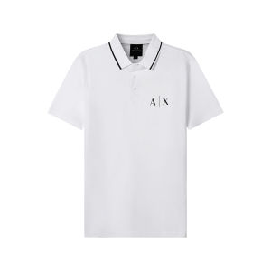 Armani Exchange Mens Cotton Short Sleeve Polo Shirt Fashion Urban Style Business Casual Micro Stretch Text Pattern Summer Wear