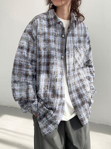 Gray Plaid Long Sleeves Shirt Men Spring and Autumn Niche Design Casual Outwear Couple Spring Trendy New Arrival Shirt