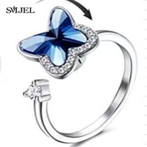 SMJEL Fidget Spinner Ring Anxiety for Women Multiple Crystal Star Round Butterfly Finger Ring Rotate Anti Stress Wedding Jewelry