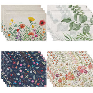4/6/8Pcs Watercolor Flower Placemats Linen Placemat Linen Seasonal Table Mats for Party Kitchen Wedding Dining Decor