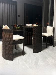 Balcony Tea Table Chair Set Small Courtyard Leisure Tea Table Storage Three-piece Set round Glass Top Metal Frame Outdoor Furniture