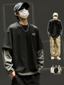 SZON | Loose Fit Round Neck Stylish Two-layer Style Sweatshirt for Spring and Autumn