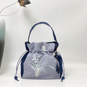 Elegant Embroidered Cotton Linen Crossbody Bag Hanfu Style Handbag Artistic Tassel Traditional Chinese Cotton Linen Bucket Bag