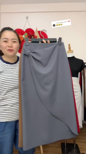 Chân Váy đáp tà nhún eo dài 75cm che khuyết điểm bụng dưới nếp uốn nhẹ nhàng bồng bềnh CV01