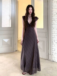 QINGMUZI | French Retro Style Floral V-Neck Dress Slimming