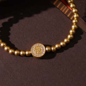 Chow Sang Sang 周生生 999 Gold Cultural Blessings Diamond Lotus Motifs Bracelet for Women 14cm 94554B
