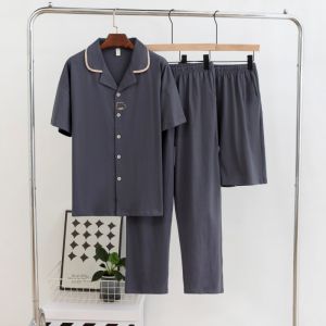 MiiOW | Bộ đồ ngủ nam mùa hè MiiOW Cat Man Cotton nguyên chất tay ngắn quần ngắn quần dài ba mảnh mặc ngoài nhà thoải mái thoáng khí