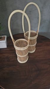 ตะกร้าทรงกระบอกหูหิ้ว กระเช้าทรงกระบอก สำหรับใส่ขวดจัดกระเช้าของขวัญ ตะกร้าสานจากทางมะพร้าว