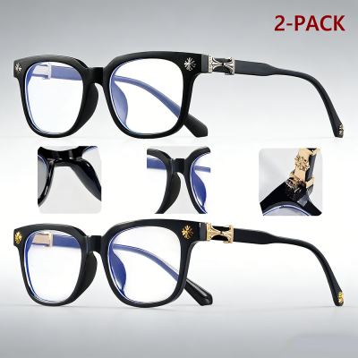 Classic 2Pcs Square Anti Blue Light Glasses For Men And Women Black & Transparent Frame Unisex C