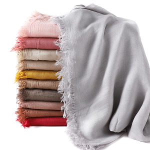 ขนาดใหญ่ธรรมดา Fringe ผ้าฝ้าย 100% เหนียวฮิญาบผ้าพันคอคุณภาพสูง Wraps และผ้าคลุมไหล่ Pashmina Musulman แถบคาดศีรษะอิสลาม Turban
