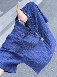 Blue Ventilated Mesh Henry-collar Short-sleeve Summer Old Money Style Polo T-shirt
