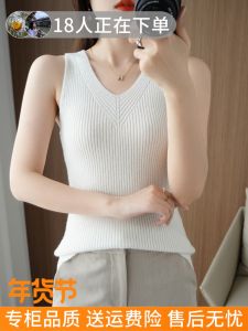 100% Pure Wool Vest Womens V-neck Sleeveless Knitted Slim Fit Base Layer Shirt Wool Sweater Casual Commute Korean Style