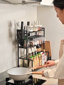 COHF Kitchen Spice Rack Storage Organizer with Utensil Holder Cutting Board Stand Countertop Shelves for Seasoning Bottles Oil Jars and Cookware