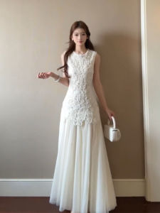 DANTING | French Romantic Lace Sleeveless Long Dress