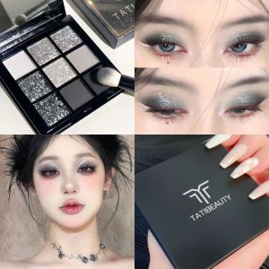 Cool Handsome Sister Dark Style Black Eye Shadow Silver Gray Black Smoky Makeup Shiny Crystal Matte Shimmer Fashion Style Novice Flat