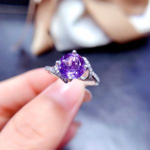 2023 Newest Purple Amethyst Ring For Women Ring Natural Gem Real 925 Silver girl Good Gift Birthstone Luck