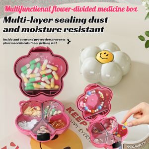 🔥HOT🔥【One-week capacity】 Multifunctional flower-divided medicine box Jewelry box Large capacity design Portable and lightweight Travel essential Store medicine and jewelry