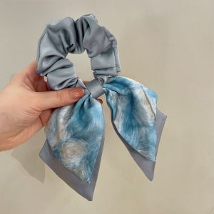 Monet Garden Oil Painting Double Layer Satin Hair Ties Womens Fashion Hair Bands Retro Feel Large Elastic Hair Bands