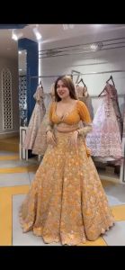 [PRE-ORDER] Semistitched Faux Georgette With Real Mirror Work Lengha ( Delivery 15 days )