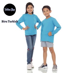 Kaos Polos Anak Oneck Lengan Panjang Bahan Katun Combed 30s Warna Biru Turkish