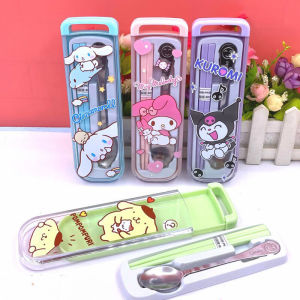 FF Kartun Sanrio Peralatan Makan Sendok Garpu Sumpit Set Peralatan Makan Siswa Stainless Steel COD