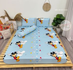 [Mẫu MICKY XANH] Ga trải giường CHỐNG THẤM (loại 1) chính hãng PT chất vải Lụa Organic Mềm mịn mát