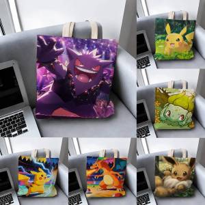 Bandai | Pokemon Dragon Masters Storage Bags Tote Bag Travel Summer Beach Shoulder Bag Reusable Grocery Shopping Bag Anime Artwork