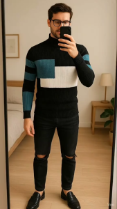 Sweater Musim Sejuk Fesyen Untuk Lelaki dan Wanita Rekaan Patchwork Tebal dan Hangat Sweater Pullover Berkait