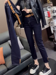 Deep Blue High Waist Straight Leg Denim Jeans Womens Spring New Style Slimming Small Size Nine Point Elastic Cigarette Pants