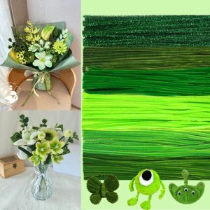 100/300 PCS 6 Colors Gradient Green Pipe Cleaners Chenille Stems Pipe Cleaners Craft Pipe Cleaners Set for DIY Art and Craft