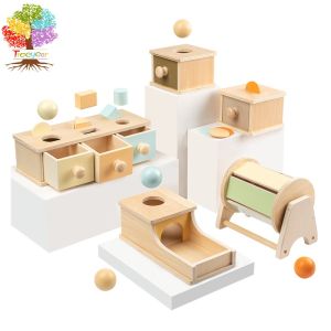 Treeyear Montessori Toys Macaroon Color Coin BoxBall BoxObject Permanence Box Toys for Infant Toddlers 8-24 Month Baby Learning Material