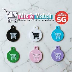 Mix & Match Shopping Cart Keychain Tags Made in SG Choose from 6 different colors Black White Blue Green Pink Purple