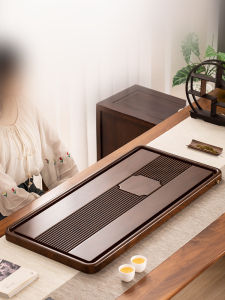 JIANGXU | Khay Trà Gỗ Nguyên Khối Dài Hình Chữ Nhật Kiểu Thoát Nước Bọt Cho Nhà Văn Phòng