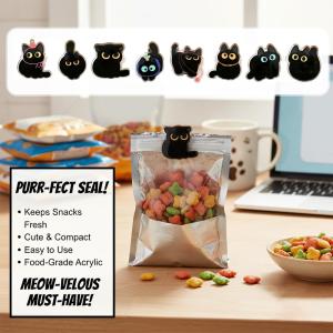 8pcs Cute Cartoon Black Cat Acrylic Brooch Set Creative Animal Design Badge Pins for Backpack Jacket Jewelry Decoration